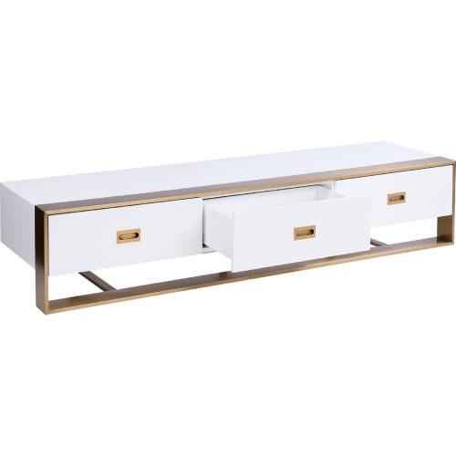 Brielle Media Console Cabinet in High Gloss Cream & Gold Stainless